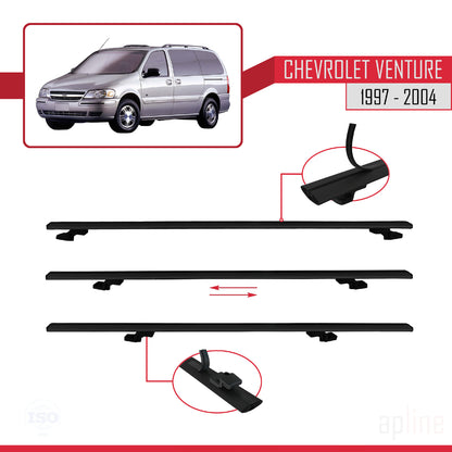 Compatible avec Chevrolet Venture 1997-2004 BASIC Model Barres de Toit Railing Porte-Bagages de Voiture Noir Aluminium 4 Barres