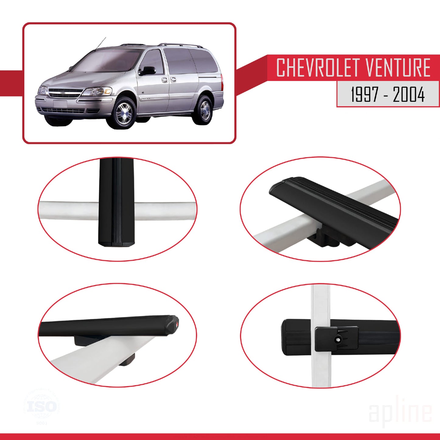 Compatible avec Chevrolet Venture 1997-2004 BASIC Model Barres de Toit Railing Porte-Bagages de Voiture Noir Aluminium 2 Barres