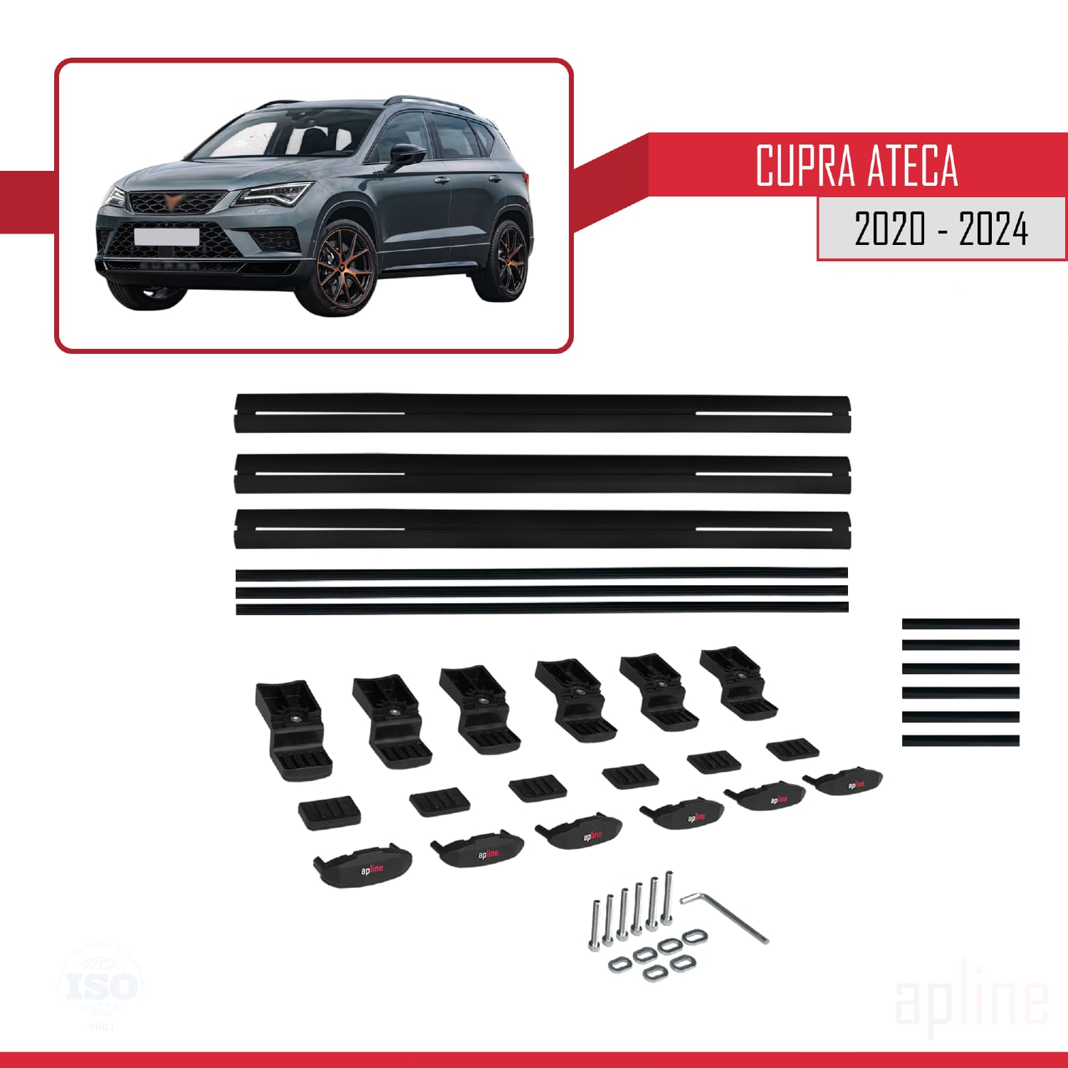 Compatible avec Cupra Ateca 2020-2024 BASIC Model Barres de Toit Railing Porte-Bagages de Voiture Noir Aluminium 3 Barres