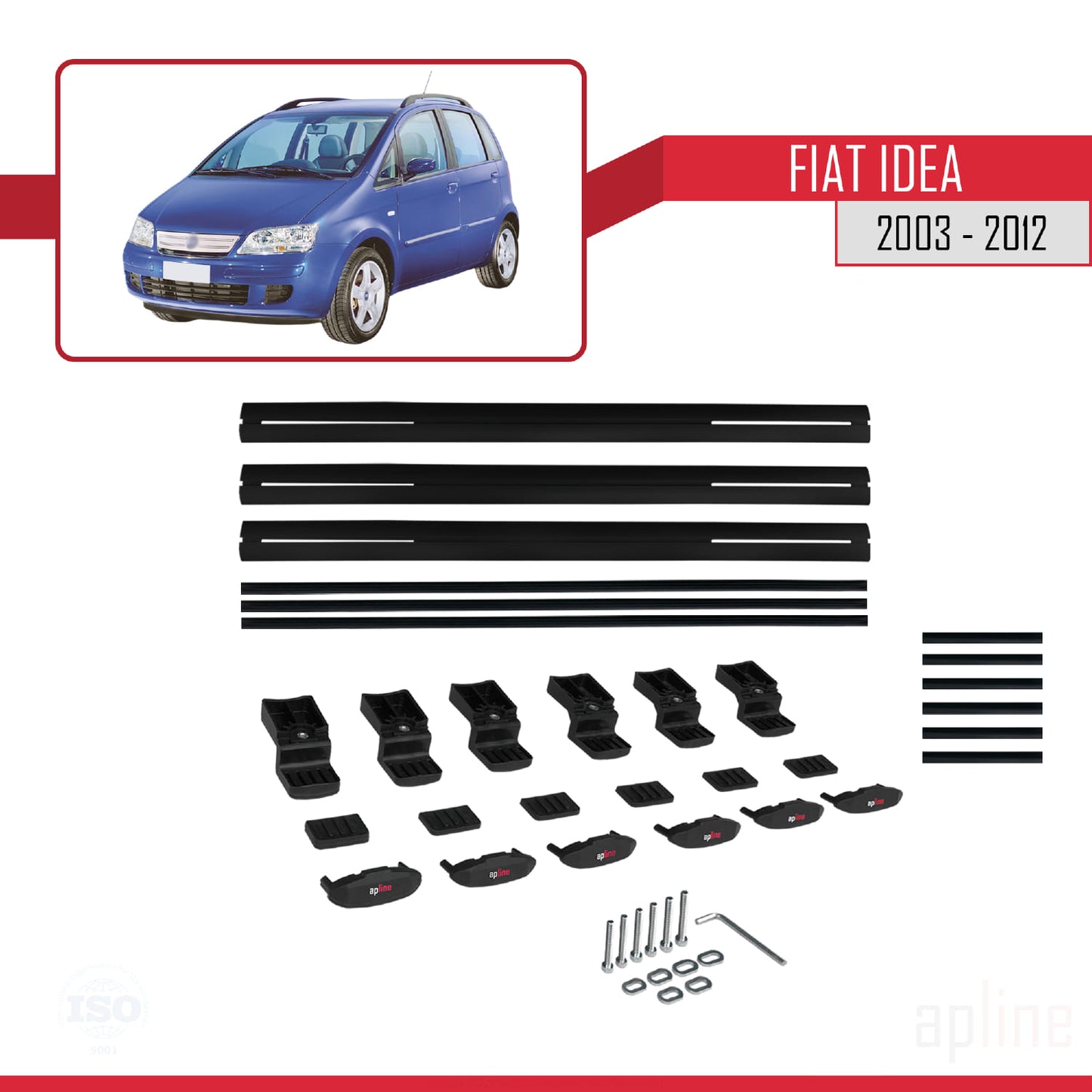Compatible avec Fiat Idea 2003-2012 BASIC Model Barres de Toit Railing Porte-Bagages de Voiture Noir Aluminium 3 Barres