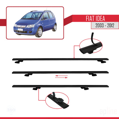 Compatible avec Fiat Idea 2003-2012 BASIC Model Barres de Toit Railing Porte-Bagages de Voiture Noir Aluminium 3 Barres