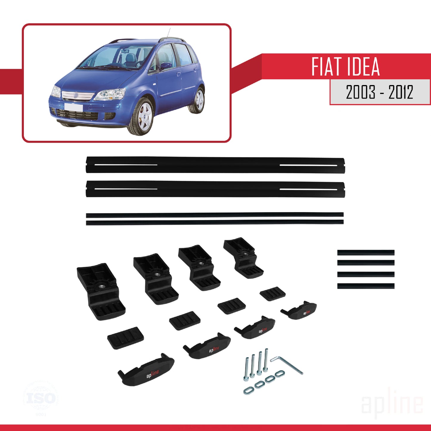 Compatible avec Fiat Idea 2003-2012 BASIC Model Barres de Toit Railing Porte-Bagages de Voiture Noir Aluminium 2 Barres