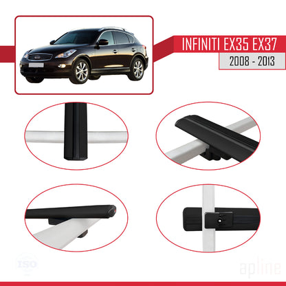 Compatible avec Infiniti EX35 EX37 2008-2013 BASIC Model Barres de Toit Railing Porte-Bagages de Voiture Noir Aluminium 3 Barres