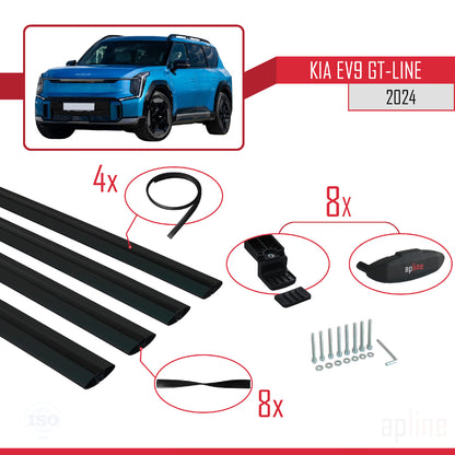 Compatible avec KIA EV9 GT-LINE 2024-2025 BASIC Model Barres de Toit Railing Porte-Bagages de Voiture Noir Aluminium 4 Barres
