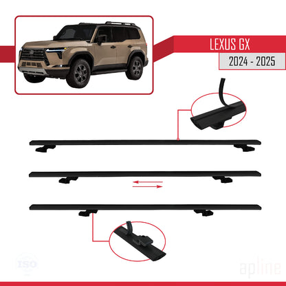 Compatible avec Lexus GX 2024-2025 BASIC Model Barres de Toit Railing Porte-Bagages de Voiture Noir Aluminium 2 Barres