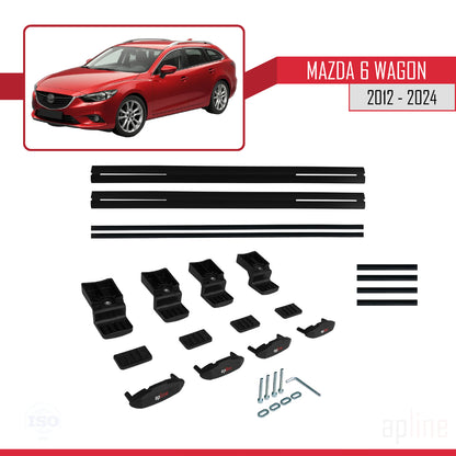 Compatible avec Mazda 6 Wagon 2012-2024 BASIC Model Barres de Toit Railing Porte-Bagages de Voiture Noir Aluminium 2 Barres