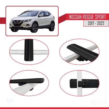 Compatible avec Nissan Rogue Sport 2017-2022 BASIC Model Barres de Toit Railing Porte-Bagages de Voiture Noir Aluminium 3 Barres