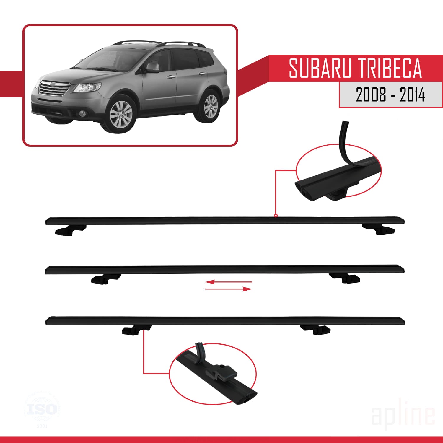 Compatible avec Subaru Tribeca 2008-2014 BASIC Model Barres de Toit Railing Porte-Bagages de Voiture Noir Aluminium 3 Barres