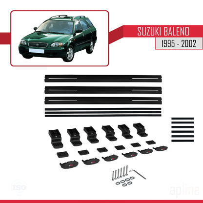 Compatible avec Suzuki Baleno 1995-2002 BASIC Model Barres de Toit Railing Porte-Bagages de Voiture Noir Aluminium 3 Barres