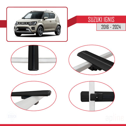 Compatible avec Suzuki Ignis 2016-2024 BASIC Model Barres de Toit Railing Porte-Bagages de Voiture Noir Aluminium 2 Barres