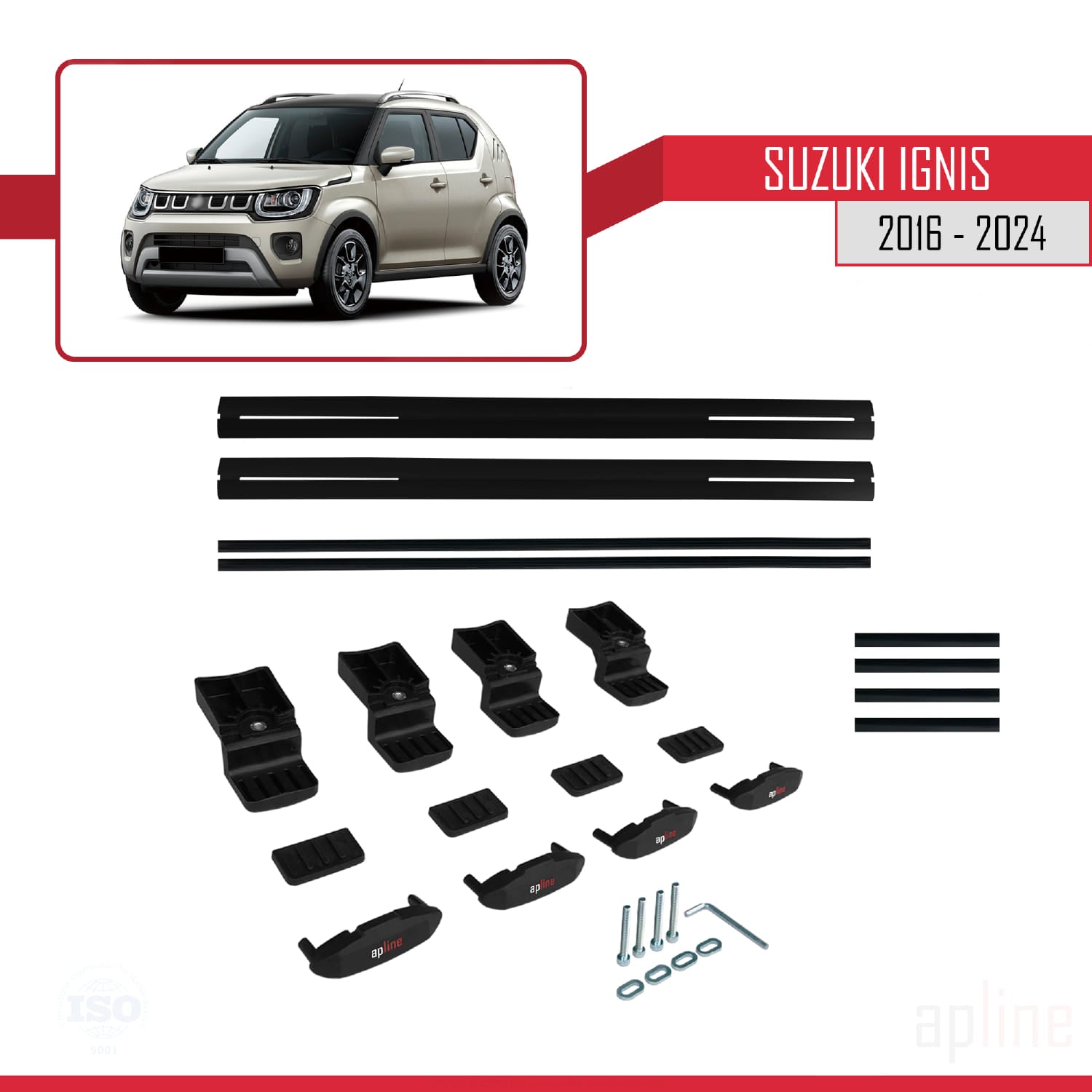 Compatible avec Suzuki Ignis 2016-2024 BASIC Model Barres de Toit Railing Porte-Bagages de Voiture Noir Aluminium 2 Barres