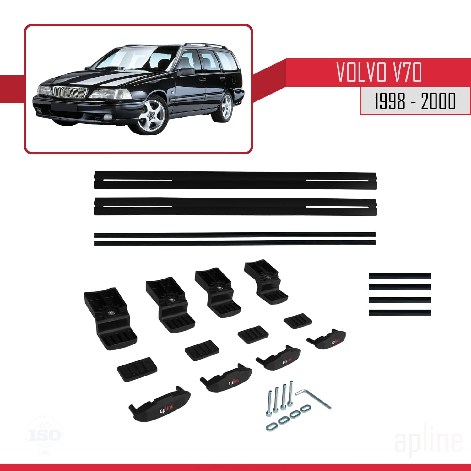 Compatible avec Volvo V70 1998-2000 BASIC Model Barres de Toit Railing Porte-Bagages de Voiture Noir Aluminium 2 Barres