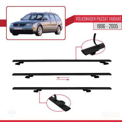 Compatible avec VW Passat B5 Variant 1996-2005 BASIC Model Barres de Toit Railing Porte-Bagages de Voiture Noir Aluminium 3 Barres