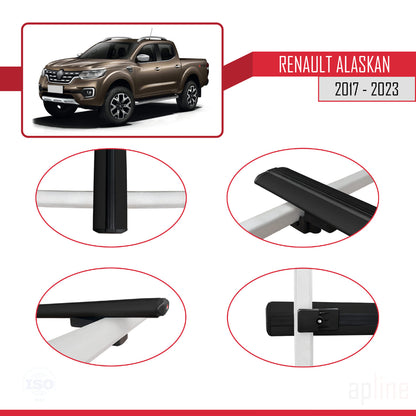 Compatible avec Renault Alaskan 2017-2023 BASIC Model Barres de Toit Railing Porte-Bagages de Voiture Noir Aluminium 2 Barres