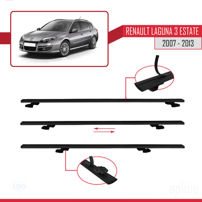 Compatible avec Renault Laguna 3 Estate 2007-2013 BASIC Model Barres de Toit Railing Porte-Bagages de Voiture Noir Aluminium 3 Barres