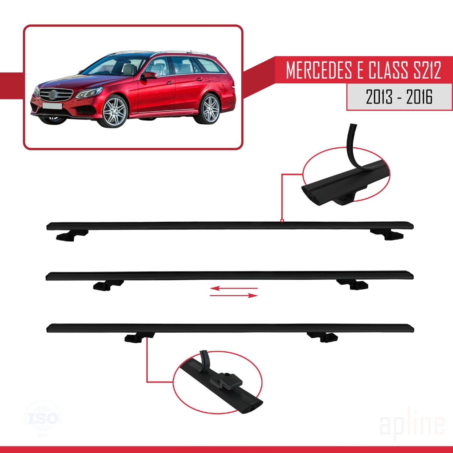 Compatible avec Mercedes E Class S212 2013-2016 BASIC Model Barres de Toit Railing Porte-Bagages de Voiture Noir Aluminium 3 Barres
