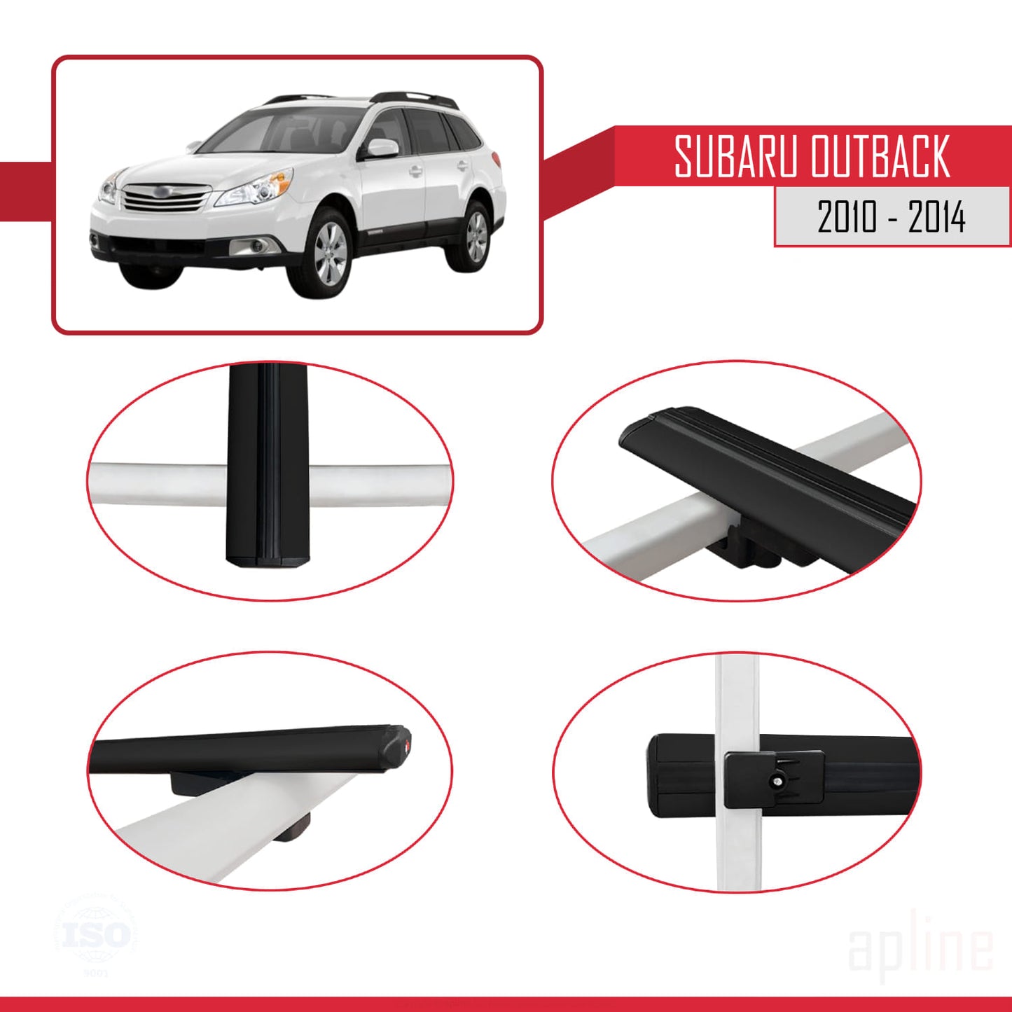 Compatible avec Subaru Outback 2010-2014 BASIC Model Barres de Toit Railing Porte-Bagages de Voiture Noir Aluminium 2 Barres