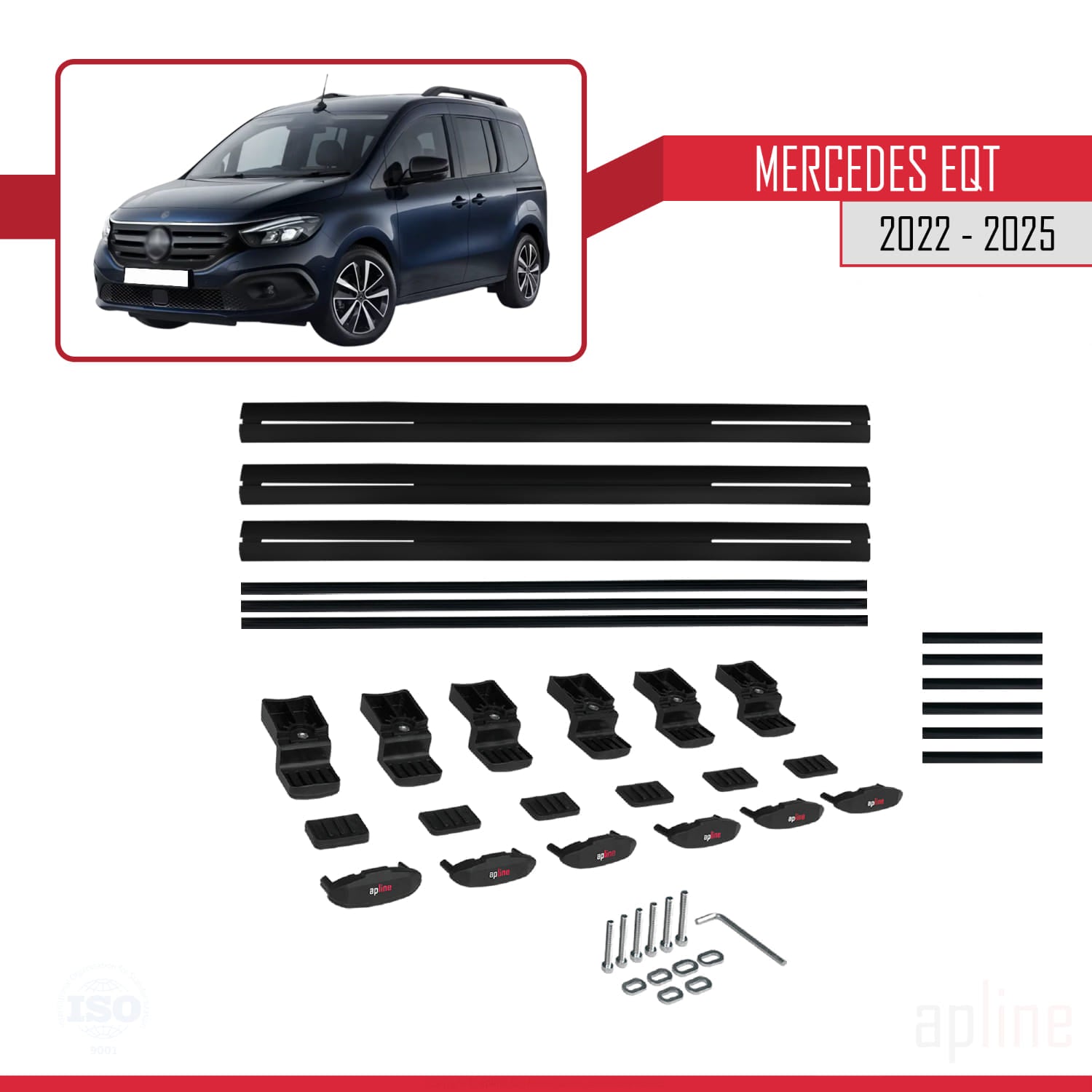 Compatible avec Mercedes EQT / Citan W420 2022-2025 BASIC Model Barres de Toit Railing Porte-Bagages de Voiture Noir Aluminium 3 Barres