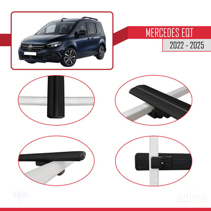 Compatible avec Mercedes EQT / Citan W420 2022-2025 BASIC Model Barres de Toit Railing Porte-Bagages de Voiture Noir Aluminium 3 Barres