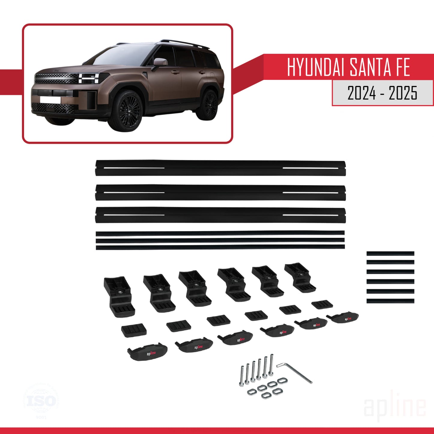 Compatible avec Hyundai Santa Fe 2024-2025 BASIC Model Barres de Toit Railing Porte-Bagages de Voiture Noir Aluminium 3 Barres