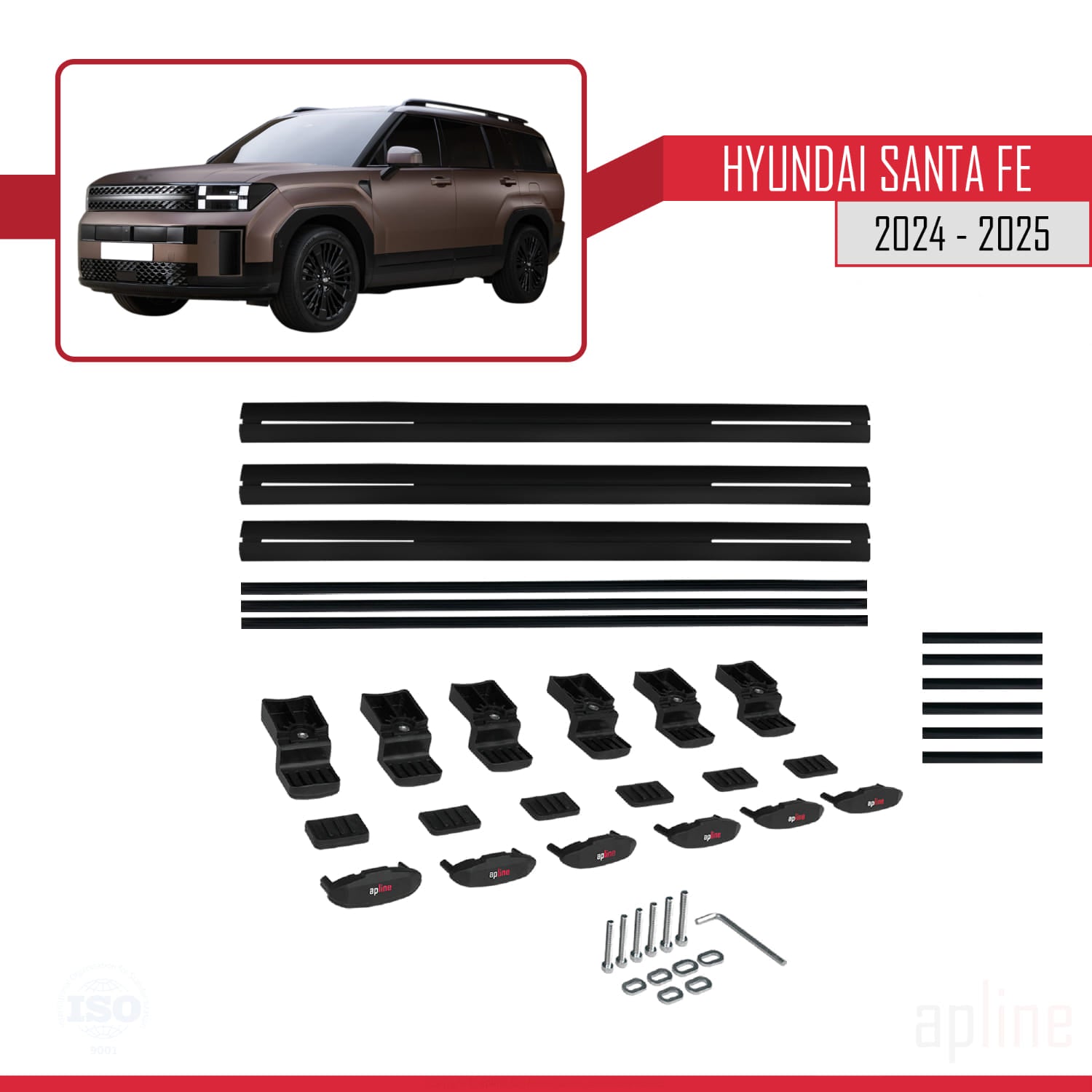 Compatible avec Hyundai Santa Fe 2024-2025 BASIC Model Barres de Toit Railing Porte-Bagages de Voiture Noir Aluminium 3 Barres