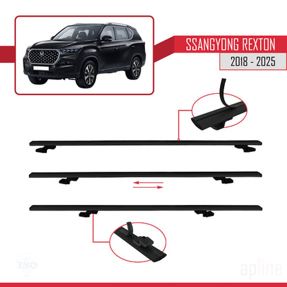 Compatible avec SsangYong Rexton 2018-2025 BASIC Model Barres de Toit Railing Porte-Bagages de Voiture Noir Aluminium 2 Barres