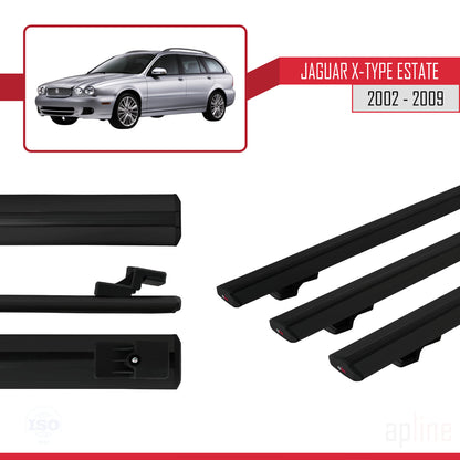 Compatible avec Jaguar X-Type Estate 2002-2009 BASIC Model Barres de Toit Railing Porte-Bagages de Voiture Noir Aluminium 3 Barres