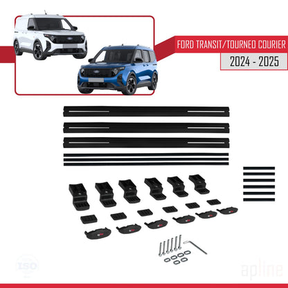 Compatible avec Ford Transit/Tourneo Courier 2024-2025 BASIC Model Barres de Toit Railing Porte-Bagages de Voiture Noir Aluminium 3 Barres