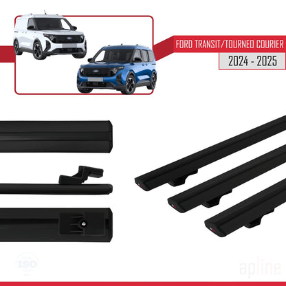 Compatible avec Ford Transit/Tourneo Courier 2024-2025 BASIC Model Barres de Toit Railing Porte-Bagages de Voiture Noir Aluminium 3 Barres