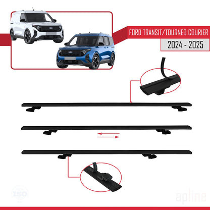 Compatible avec Ford Transit/Tourneo Courier 2024-2025 BASIC Model Barres de Toit Railing Porte-Bagages de Voiture Noir Aluminium 3 Barres
