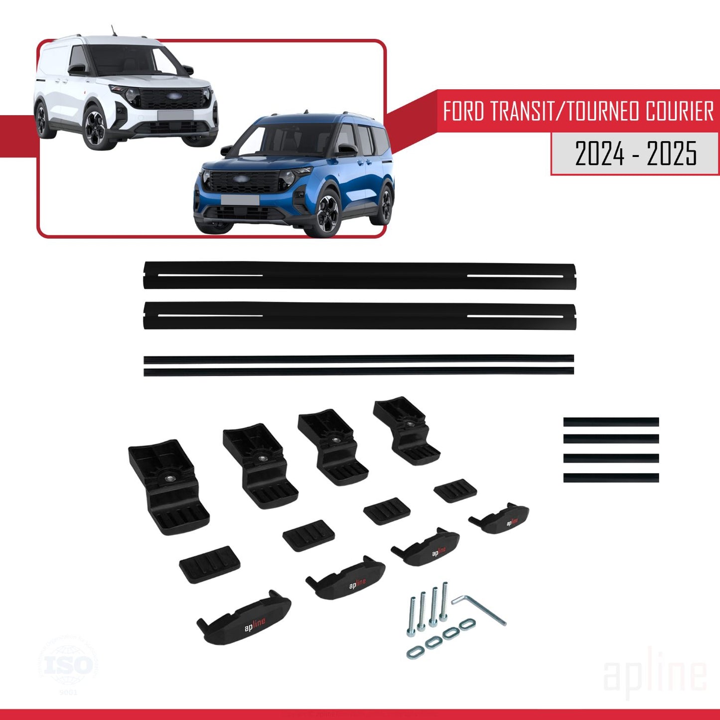 Compatible avec  Ford Transit/Tourneo Courier 2024-2025 BASIC Model Barres de Toit Railing Porte-Bagages de Voiture Noir Aluminium 2 Barres