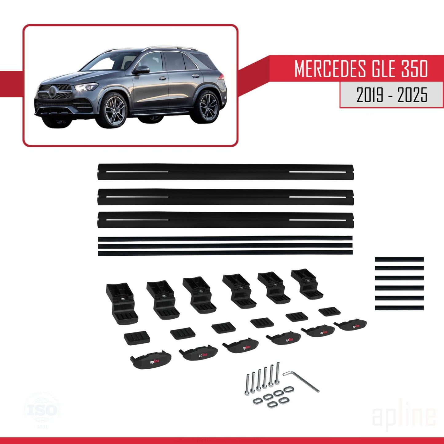 Compatible avec Mercedes GLE Class 4 (W167) 2019-2025 BASIC Model Barres de Toit Railing Porte-Bagages de Voiture Noir Aluminium 3 Barres