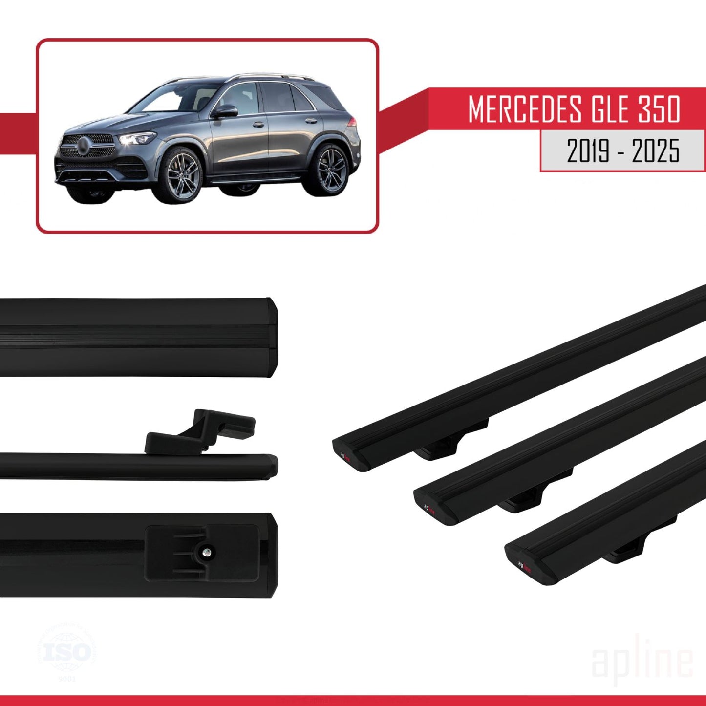 Compatible avec Mercedes GLE Class 4 (W167) 2019-2025 BASIC Model Barres de Toit Railing Porte-Bagages de Voiture Noir Aluminium 3 Barres