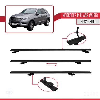 Compatible con Mercedes M Class 3 (W166) Pre-Facelift 2012-2015 BASIC Model Barras de Techo Auto Portaequipajes Barras Transversales Negro Aluminio 2 Barras