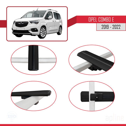 Compatible avec Opel Combo E 2019-2022 BASIC Model Barres de Toit Railing Porte-Bagages de Voiture Noir Aluminium 4 Barres