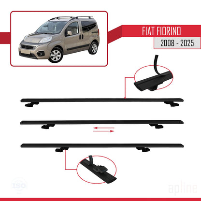 Compatible avec Fiat Fiorino (Modèle Tubulaire) 2008-2025 BASIC Model Barres de Toit Railing Porte-Bagages de Voiture Noir Aluminium 4 Barres