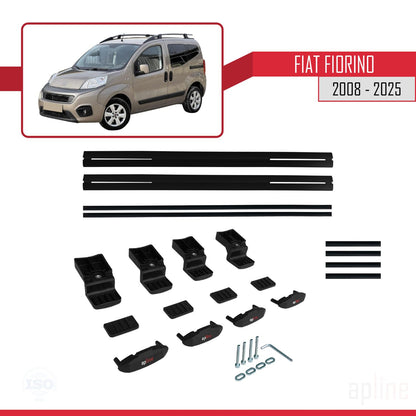 Compatible avec Fiat Fiorino (Modèle Tubulaire) 2008-2025 BASIC Model Barres de Toit Railing Porte-Bagages de Voiture Noir Aluminium 2 Barres