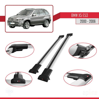 Compatible avec BMW X5 (E53) 2000-2006 FLY Model Barres de Toit Railing Porte-Bagages de Voiture Gris Aluminium 2 Barres