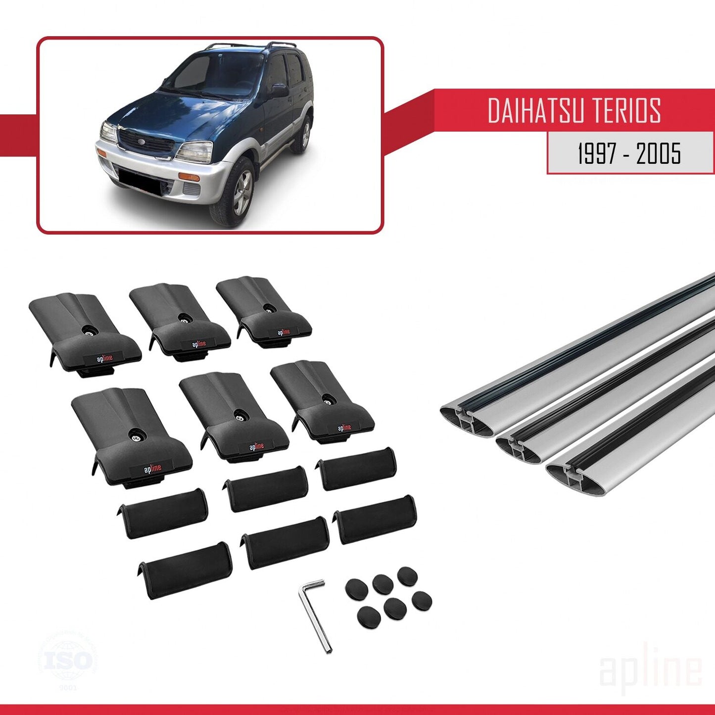 Compatible avec Daihatsu Terios (J100) 1997-2005 FLY Model Barres de Toit Railing Porte-Bagages de Voiture Gris Aluminium 3 Barres