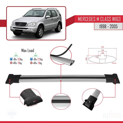 Kompatibel mit Mercedes M Klasse (W163) 1998-2005 FLY Model Relingträger Dachträger Auto Gepäckträger Grau Aluminium 2 Stangen