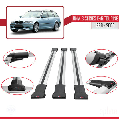 Compatibile con BMW Serie 3 (E46) Touring 1999-2005 FLY Model Barre Tetto Portapacchi Auto Barre Portatutto Grigo Alluminio 3 Barre