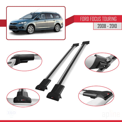 Compatible con Ford Focus 2 (C307) Turnier 2008-2010 FLY Model Barras de Techo Auto Portaequipajes Barras Transversales Gris Aluminio 2 Barras