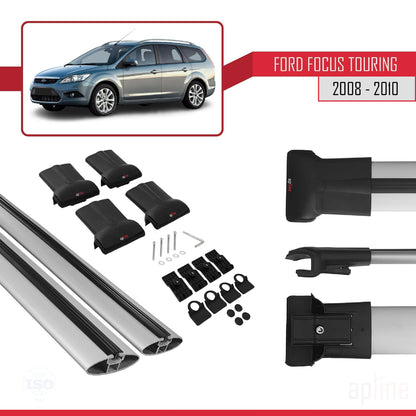Compatible con Ford Focus 2 (C307) Turnier 2008-2010 FLY Model Barras de Techo Auto Portaequipajes Barras Transversales Gris Aluminio 2 Barras