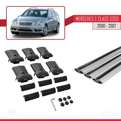 FLY Model Dakdrager bagagedrager compatibel met Mercedes C Klasse 2 (S203) 2000-2007 Spoorstaven Grijs Aluminium 3 Staven