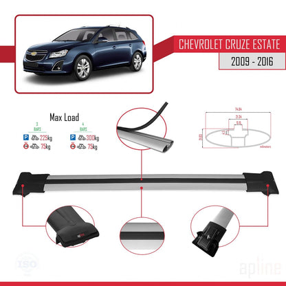 Compatible avec Chevrolet Cruze (J300) 2009-2016 FLY Model Barres de Toit Railing Porte-Bagages de Voiture Gris Aluminium 3 Barres