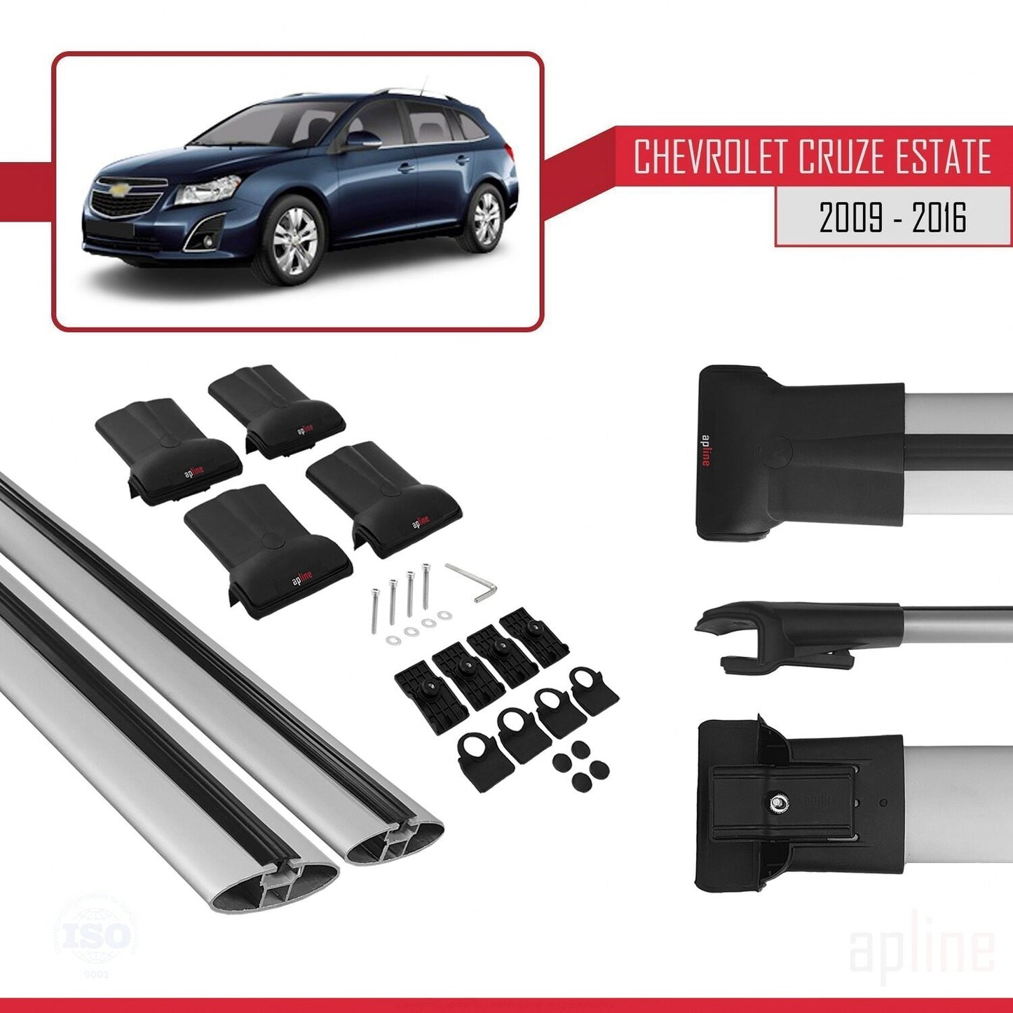 Compatibile con Chevrolet Cruze (J300) 2009-2016 FLY Model Barre Tetto Portapacchi Auto Barre Portatutto Grigo Alluminio 2 Barre