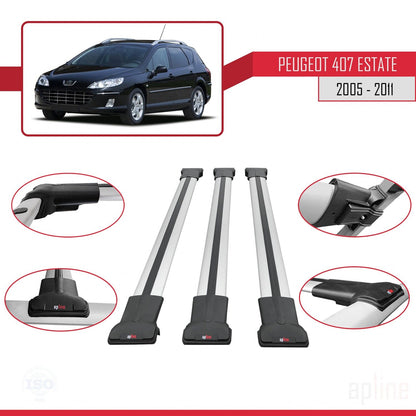 Compatibile con Peugeot 407 SW 2005-2011 FLY Model Barre Tetto Portapacchi Auto Barre Portatutto Grigo Alluminio 3 Barre