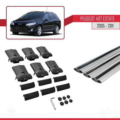 Compatibile con Peugeot 407 SW 2005-2011 FLY Model Barre Tetto Portapacchi Auto Barre Portatutto Grigo Alluminio 3 Barre