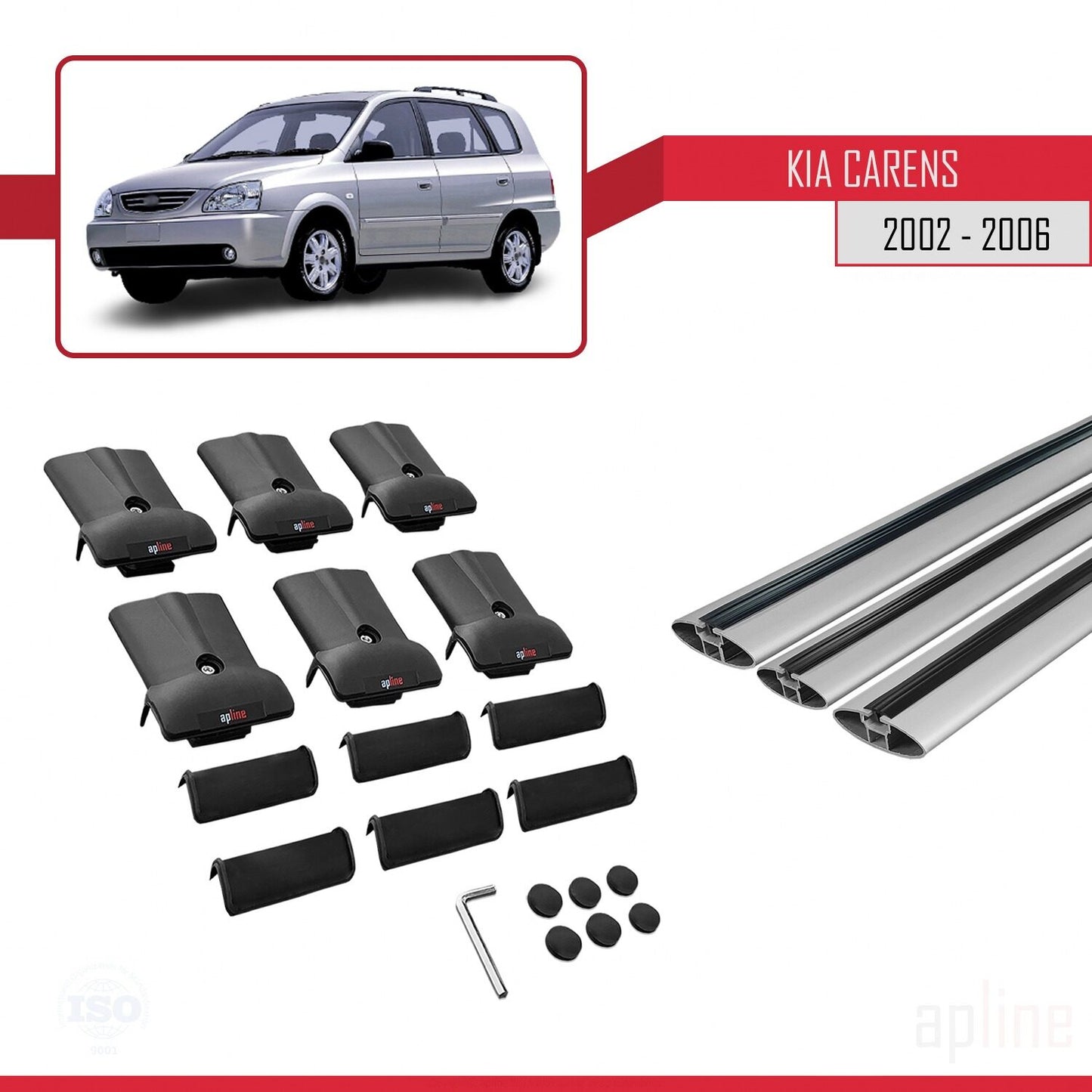 Compatible avec Kia Carens Post-Facelift 2002-2006 FLY Model Barres de Toit Railing Porte-Bagages de Voiture Gris Aluminium 3 Barres