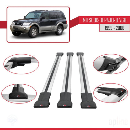 Compatible avec Mitsubishi Pajero (V60) 5 Kapı 1999-2006 FLY Model Barres de Toit Railing Porte-Bagages de Voiture Gris Aluminium 3 Barres